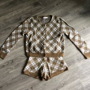 Zara (Limited Edition) Plaid Matching Sweater Shorts Set Size S